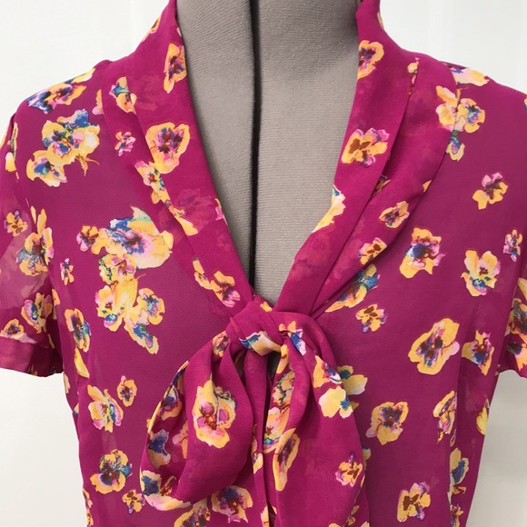 ASOS PUSSY BOW COLLAR FLORAL SHIRT BLOUSE PINK - Picture 2 of 8